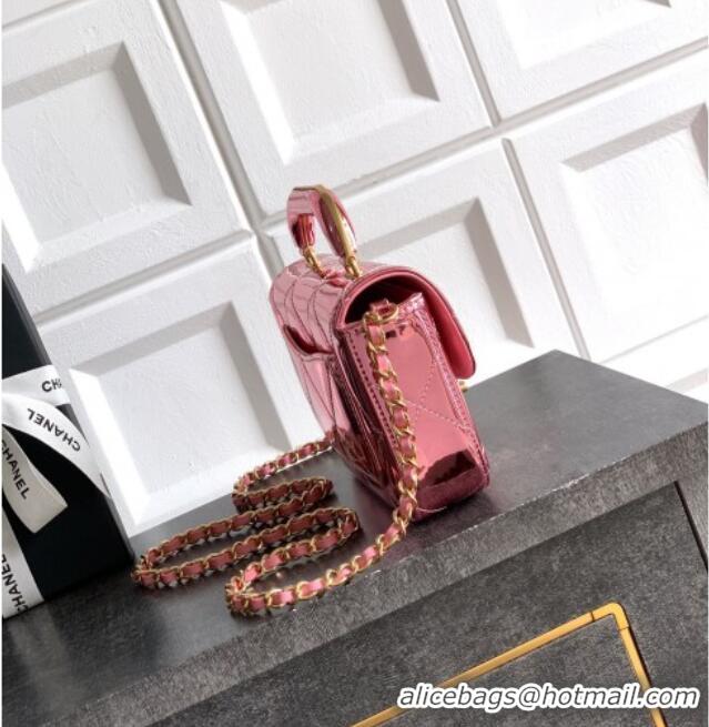 Best Product Chanel Metallic Mirror Calfskin Mini Flap Bag with Top Handle AS5805 Pink 2025