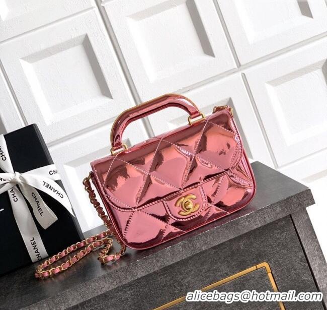 Best Product Chanel Metallic Mirror Calfskin Mini Flap Bag with Top Handle AS5805 Pink 2025