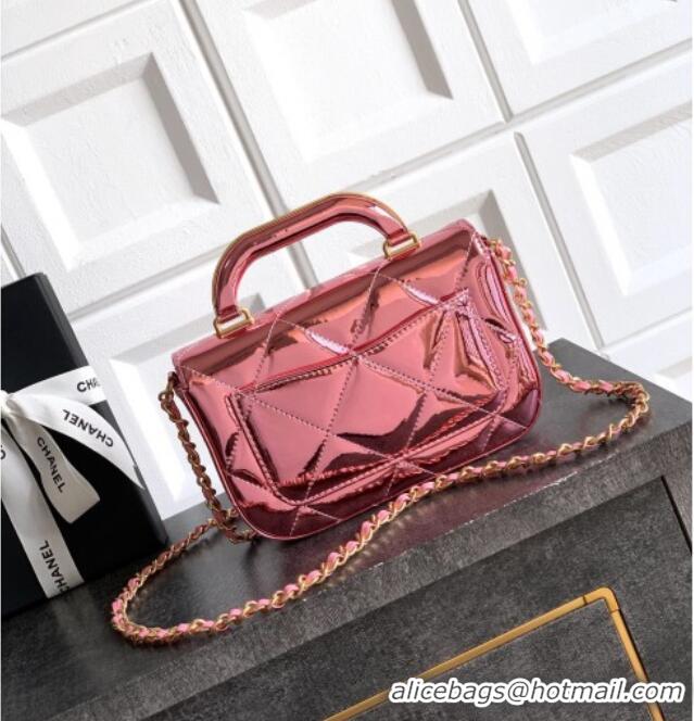 Best Product Chanel Metallic Mirror Calfskin Mini Flap Bag with Top Handle AS5805 Pink 2025