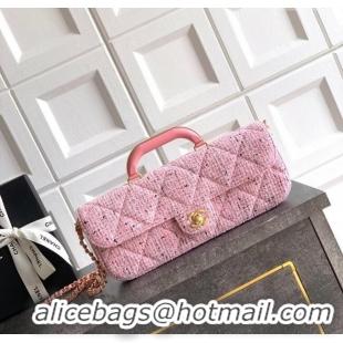 Top Design Chanel Tweed Large Flap Bag with Top Handle AS5807 Pink 2025
