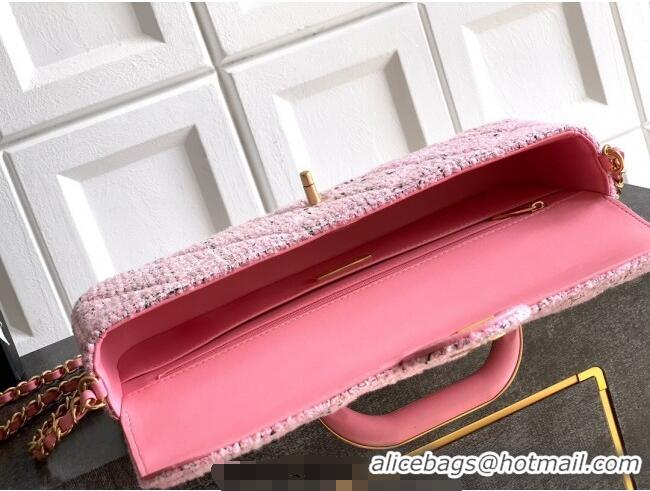 Top Design Chanel Tweed Large Flap Bag with Top Handle AS5807 Pink 2025