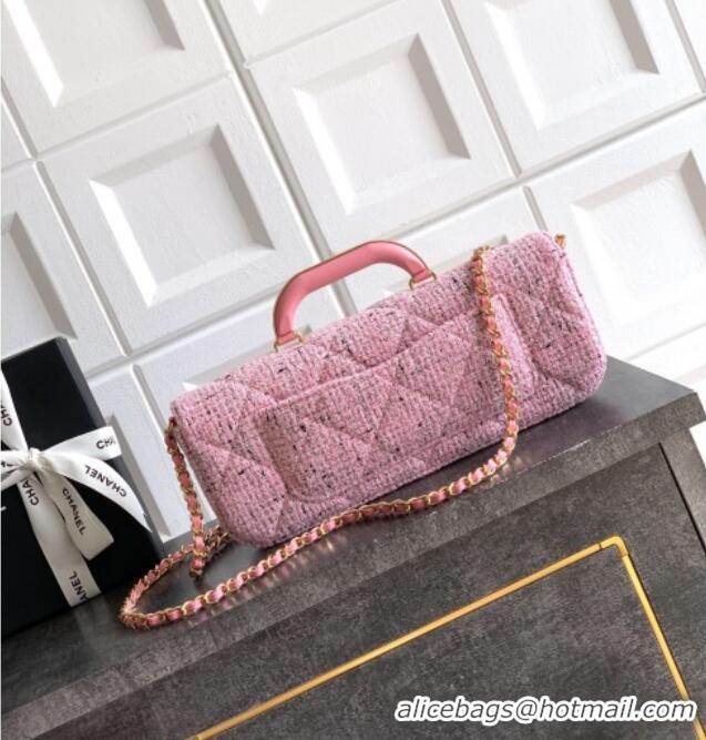 Top Design Chanel Tweed Large Flap Bag with Top Handle AS5807 Pink 2025