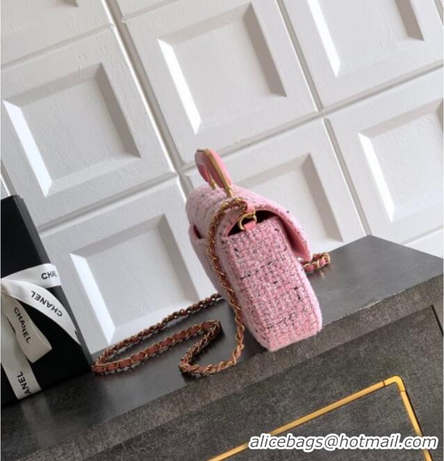Top Design Chanel Tweed Large Flap Bag with Top Handle AS5807 Pink 2025