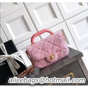 Best Luxury Chanel Tweed Mini Flap Bag with Top Handle AS5805 Pink 2025