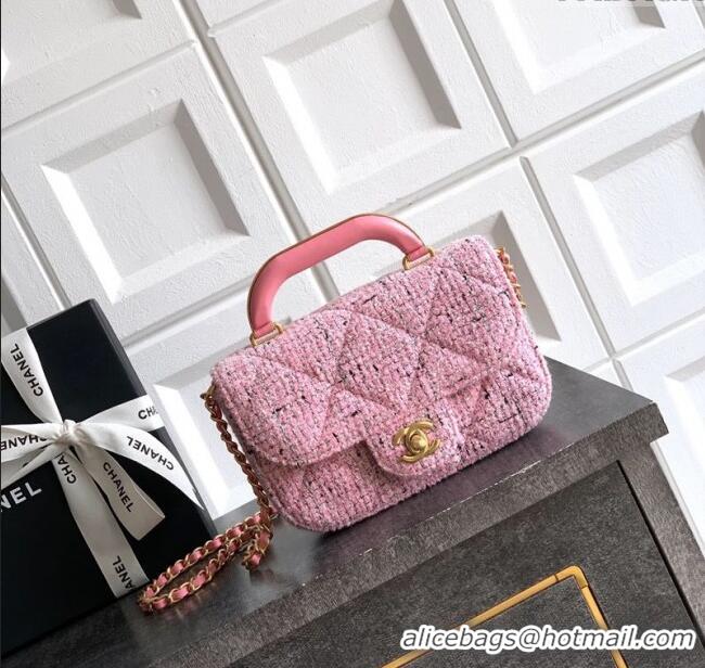 Best Luxury Chanel Tweed Mini Flap Bag with Top Handle AS5805 Pink 2025