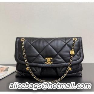 Cheap Design Chanel Shiny Lambskin Maxi Flap bag with Pockets AS5727 Black 2025