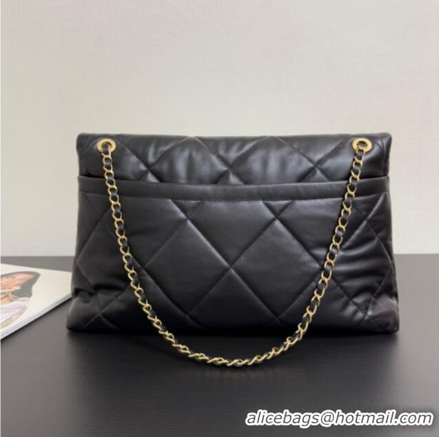 Cheap Design Chanel Shiny Lambskin Maxi Flap bag with Pockets AS5727 Black 2025