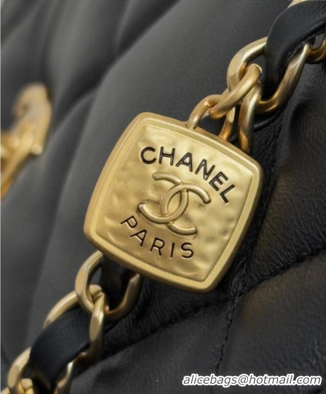 Cheap Design Chanel Shiny Lambskin Maxi Flap bag with Pockets AS5727 Black 2025
