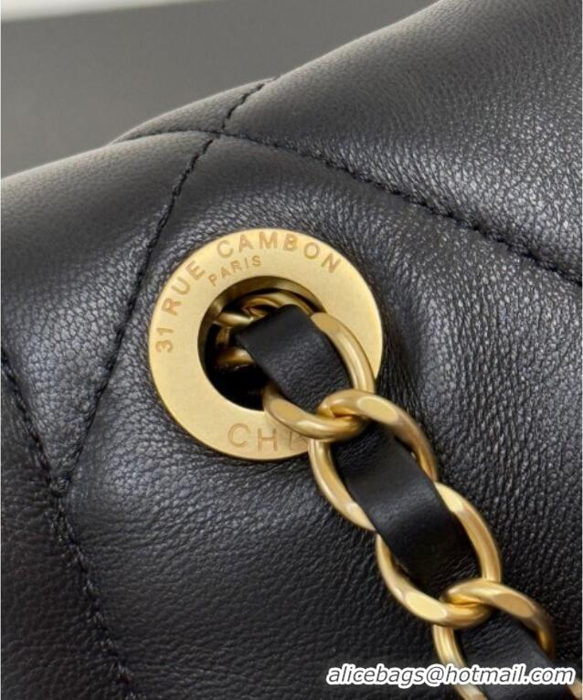 Cheap Design Chanel Shiny Lambskin Maxi Flap bag with Pockets AS5727 Black 2025