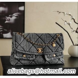 Low Cost Chanel Washed Denim Maxi Flap bag with Pockets AS5727 Black 2025