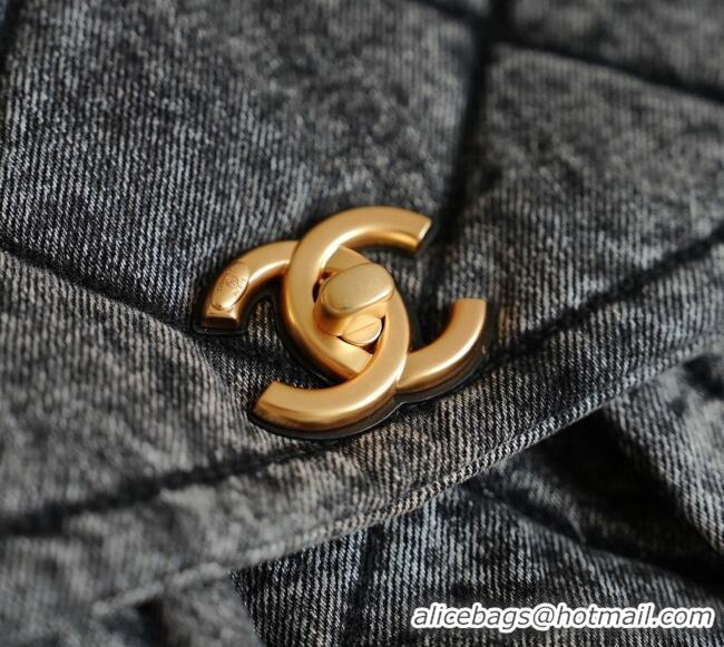 Low Cost Chanel Washed Denim Maxi Flap bag with Pockets AS5727 Black 2025