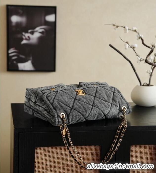 Low Cost Chanel Washed Denim Maxi Flap bag with Pockets AS5727 Black 2025