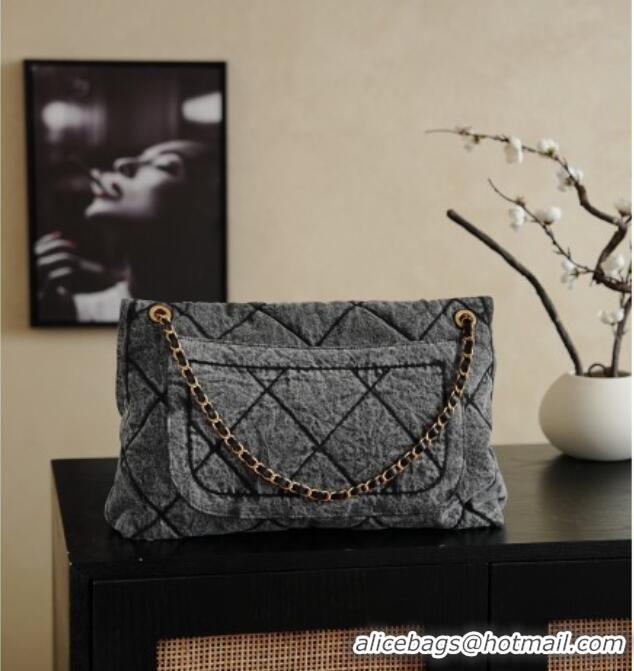 Low Cost Chanel Washed Denim Maxi Flap bag with Pockets AS5727 Black 2025