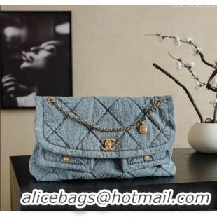 Top Quality Chanel Washed Denim Maxi Flap bag with Pockets AS5727 Light Blue 2025