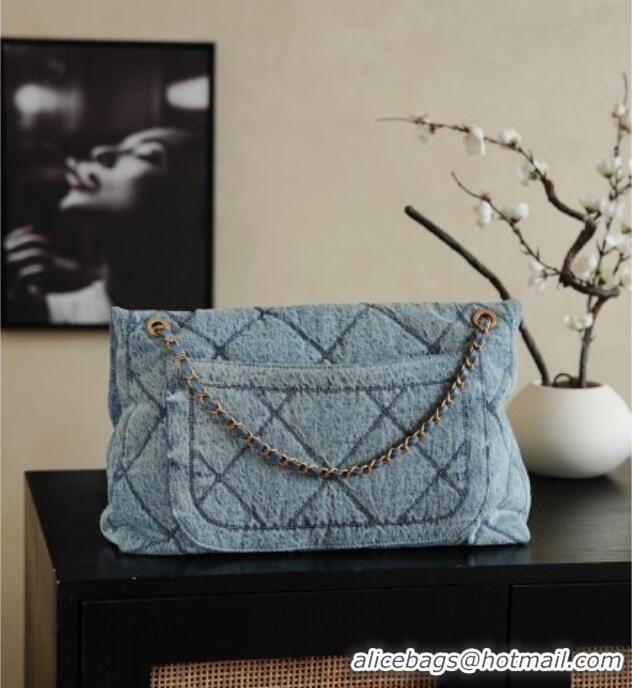 Top Quality Chanel Washed Denim Maxi Flap bag with Pockets AS5727 Light Blue 2025