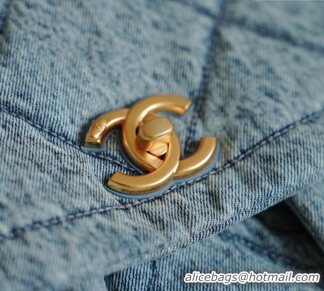 Top Quality Chanel Washed Denim Maxi Flap bag with Pockets AS5727 Light Blue 2025