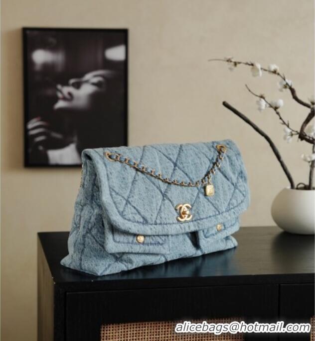 Top Quality Chanel Washed Denim Maxi Flap bag with Pockets AS5727 Light Blue 2025