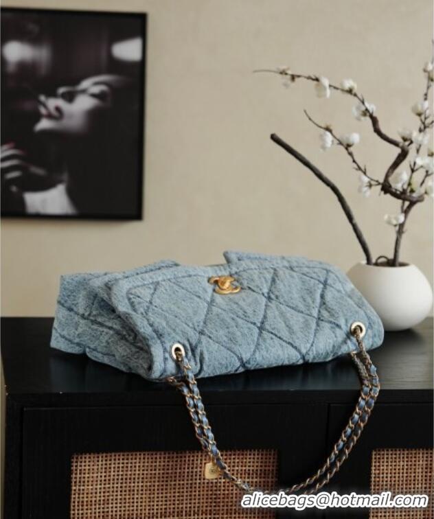Top Quality Chanel Washed Denim Maxi Flap bag with Pockets AS5727 Light Blue 2025