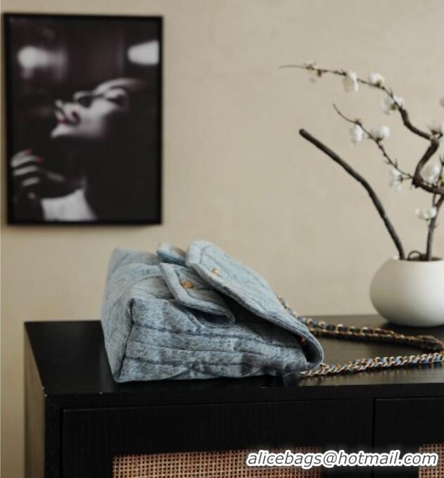 Top Quality Chanel Washed Denim Maxi Flap bag with Pockets AS5727 Light Blue 2025