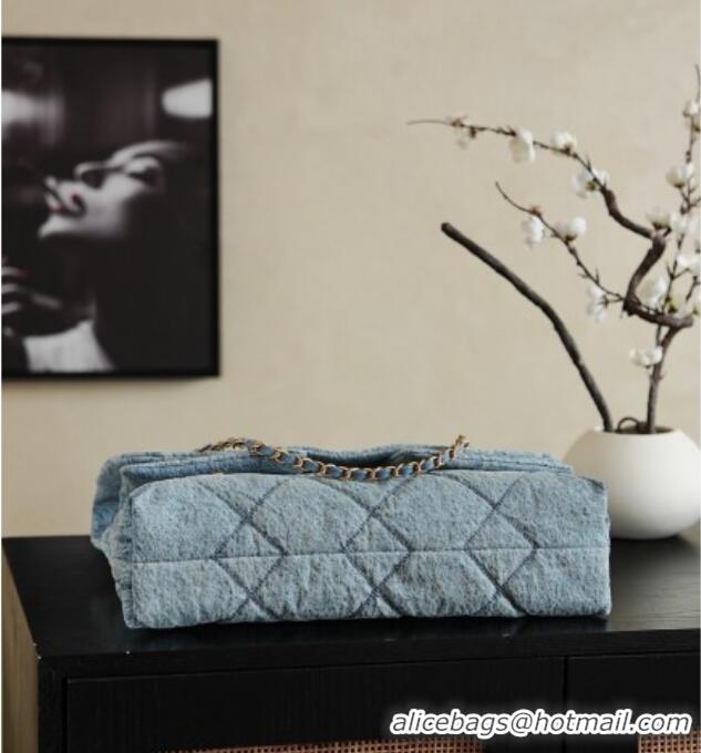 Top Quality Chanel Washed Denim Maxi Flap bag with Pockets AS5727 Light Blue 2025