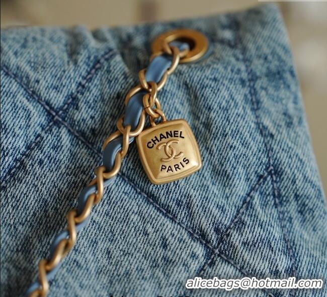 Top Quality Chanel Washed Denim Maxi Flap bag with Pockets AS5727 Light Blue 2025