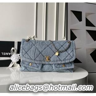 Well Crafted Chanel Washed Denim Maxi Flap bag with Pockets AS5727 Blue 2025