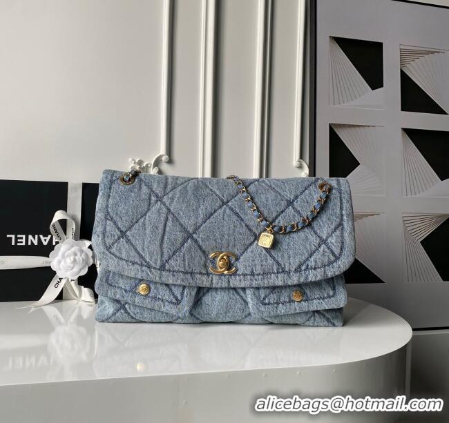 Well Crafted Chanel Washed Denim Maxi Flap bag with Pockets AS5727 Blue 2025
