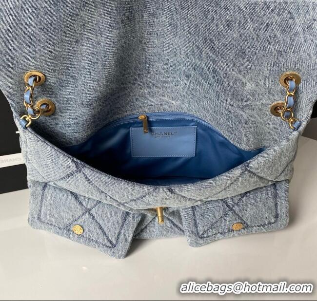 Well Crafted Chanel Washed Denim Maxi Flap bag with Pockets AS5727 Blue 2025
