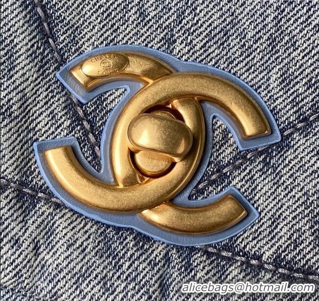 Well Crafted Chanel Washed Denim Maxi Flap bag with Pockets AS5727 Blue 2025