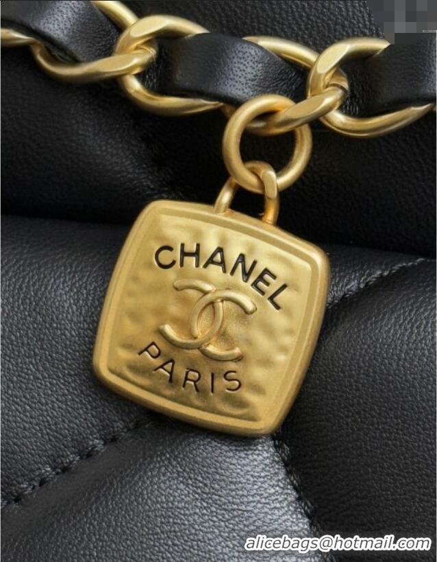Good Product Chanel Shiny Lambskin Shopping Bag with Pockets AS5740 Black 2025