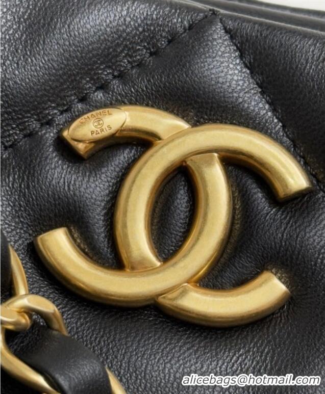 Good Product Chanel Shiny Lambskin Shopping Bag with Pockets AS5740 Black 2025