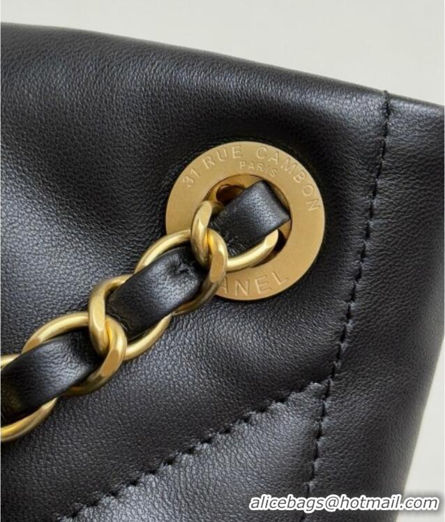 Good Product Chanel Shiny Lambskin Shopping Bag with Pockets AS5740 Black 2025