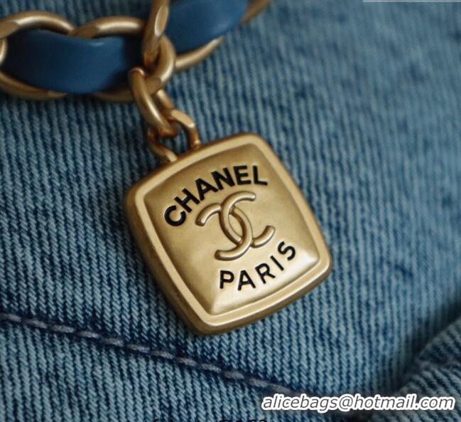 Good Quality Chanel Washed Denim Shopping Bag with Pockets AS5740 Light Blue 2025