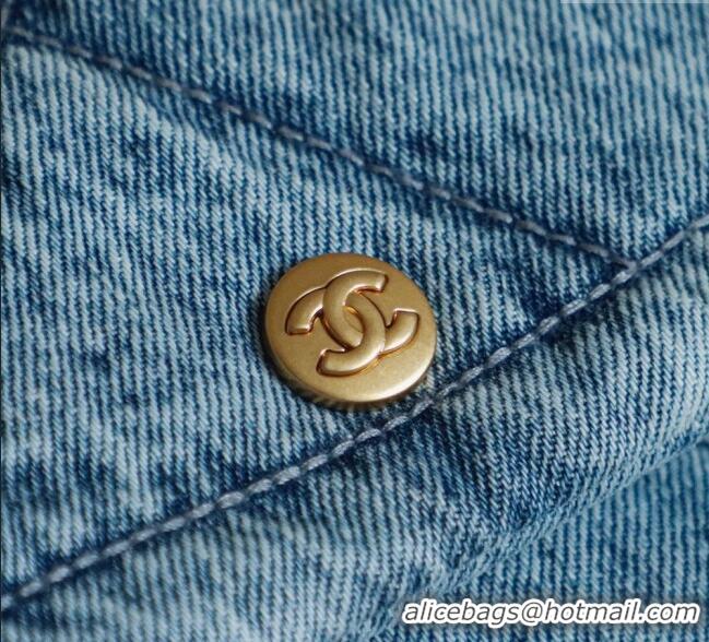 Good Quality Chanel Washed Denim Shopping Bag with Pockets AS5740 Light Blue 2025