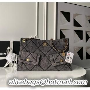Buy Fashionable Chanel Washed Denim Shopping Bag with Pockets AS5740 Black 2025
