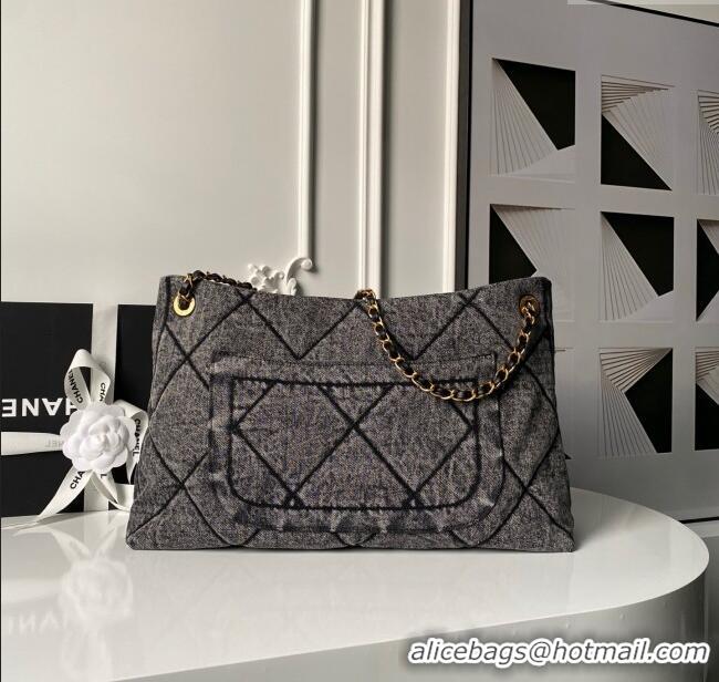 Buy Fashionable Chanel Washed Denim Shopping Bag with Pockets AS5740 Black 2025