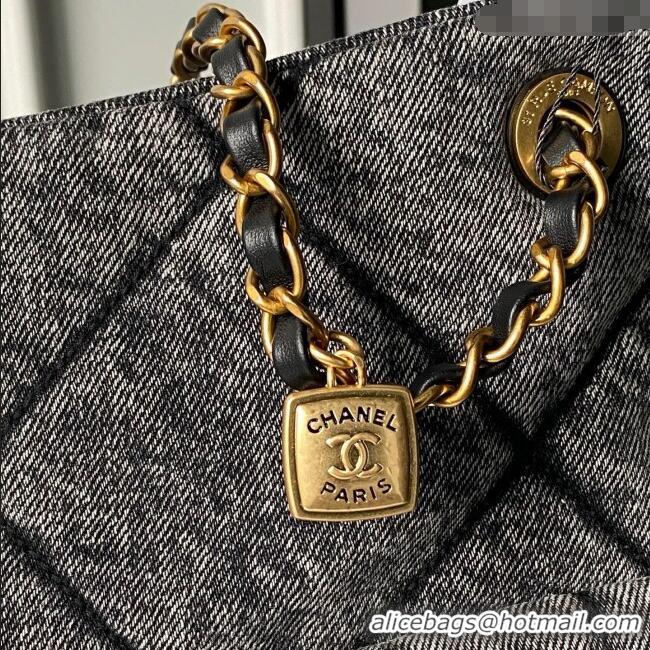 Buy Fashionable Chanel Washed Denim Shopping Bag with Pockets AS5740 Black 2025