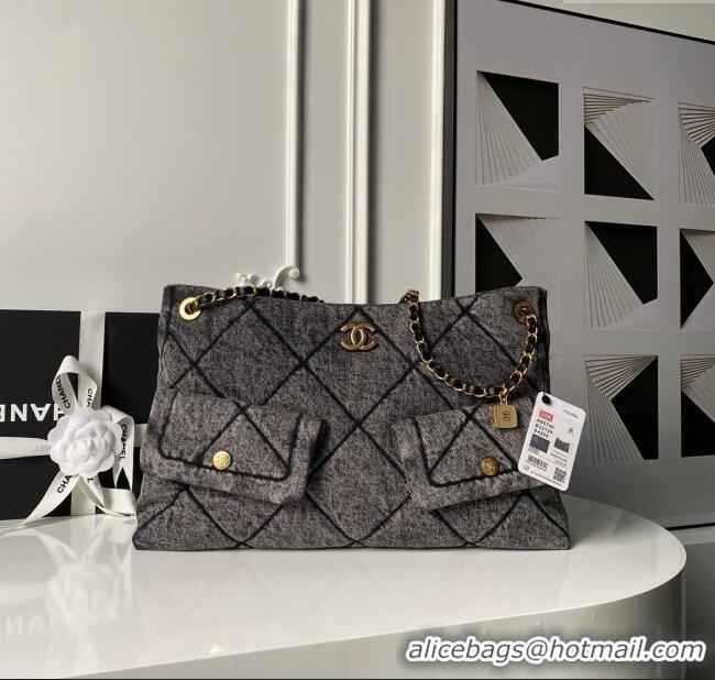 Buy Fashionable Chanel Washed Denim Shopping Bag with Pockets AS5740 Black 2025