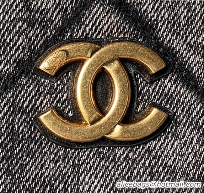 Buy Fashionable Chanel Washed Denim Shopping Bag with Pockets AS5740 Black 2025