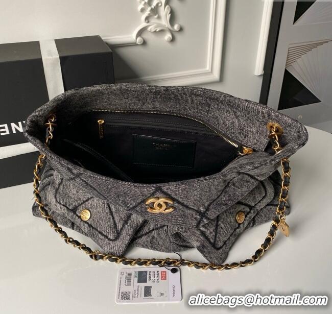 Buy Fashionable Chanel Washed Denim Shopping Bag with Pockets AS5740 Black 2025
