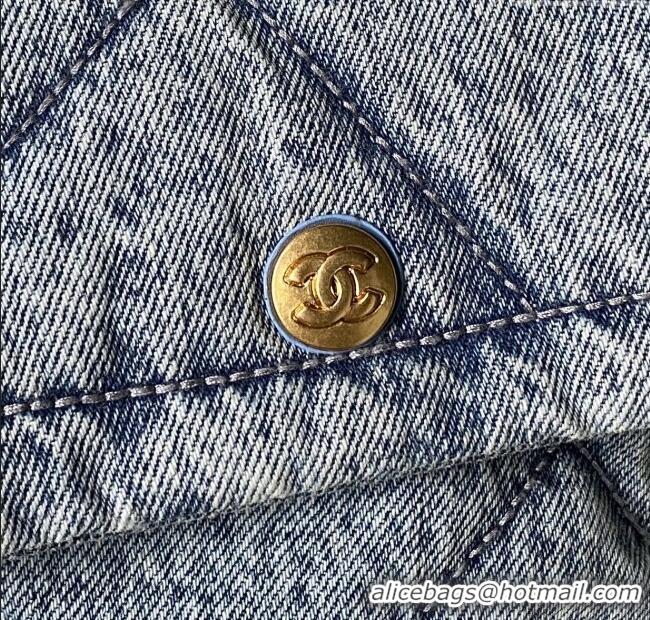 Best Price Chanel Washed Denim Shopping Bag with Pockets AS5740 Blue 2025