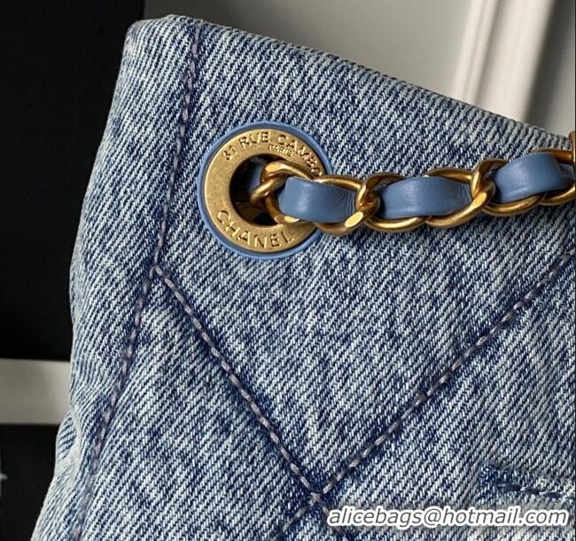 Best Price Chanel Washed Denim Shopping Bag with Pockets AS5740 Blue 2025