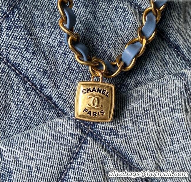 Best Price Chanel Washed Denim Shopping Bag with Pockets AS5740 Blue 2025