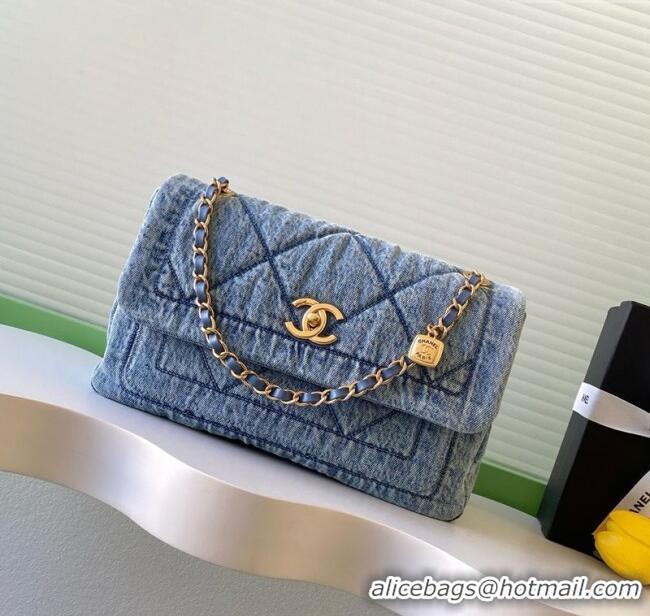 Unique Discount Chanel Washed Denim Maxi Flap bag AS5734 Light Blue 2025