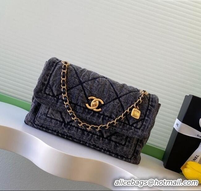 Top Grade Chanel Washed Denim Maxi Flap bag AS5734 Black 2025