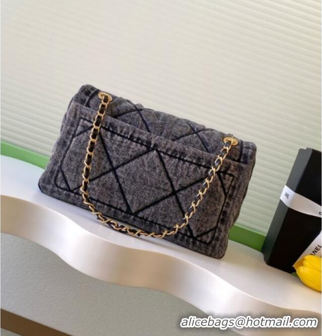 Top Grade Chanel Washed Denim Maxi Flap bag AS5734 Black 2025