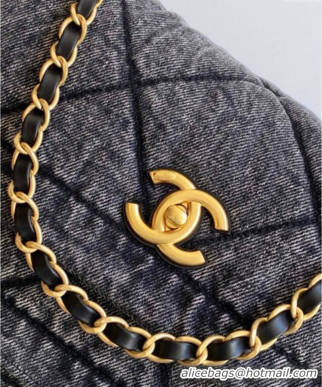 Top Grade Chanel Washed Denim Maxi Flap bag AS5734 Black 2025
