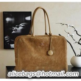Grade Discount Chanel Quilted Suede Boston Top Handle Bag CH112702 Brown 2025