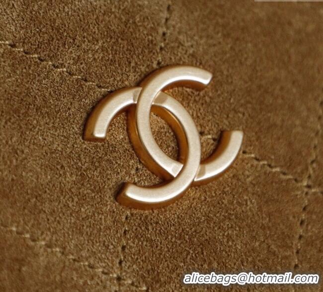 Grade Discount Chanel Quilted Suede Boston Top Handle Bag CH112702 Brown 2025