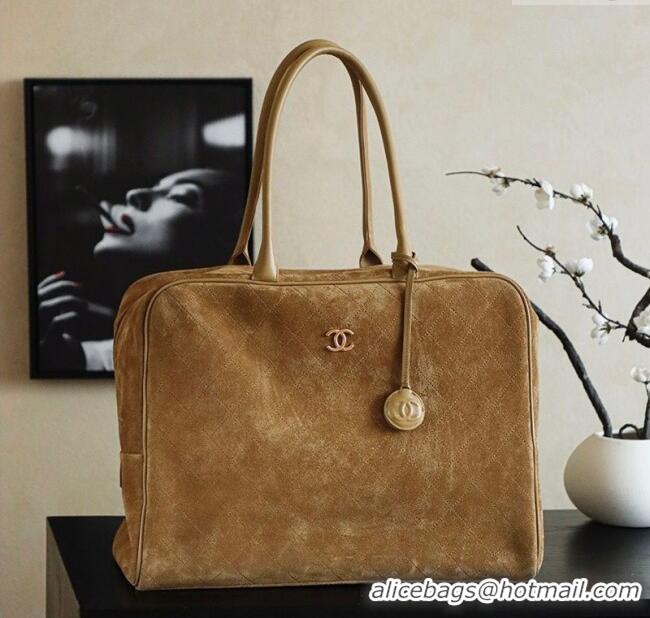 Grade Discount Chanel Quilted Suede Boston Top Handle Bag CH112702 Brown 2025